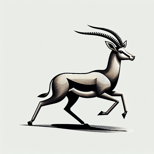 gazelle.
Single Game Texture. In-Game asset. 2d. Blank background. High contrast. No shadows.