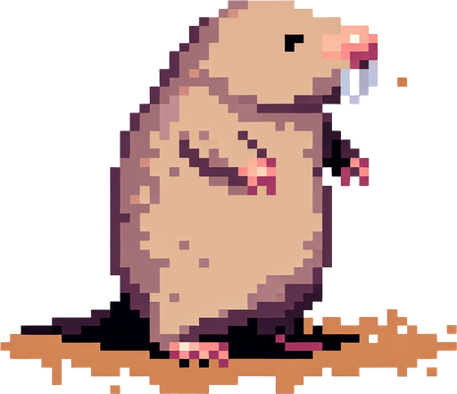 pixel art. mole rat standing up..
Single Game Texture. In-Game asset. 2d. Blank background. High contrast. No shadows.