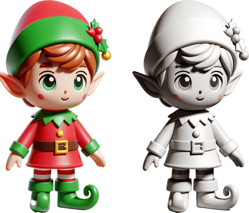 one cute christmas elf. plastic style. Single Game Texture. In-Game asset. 2d. Blank background. High contrast. No shadows.