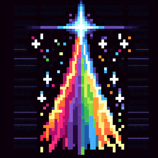 8-bit. cartoon. rainbow color beam..
Single Game Texture. In-Game asset. 2d. Blank background. High contrast. No shadows.