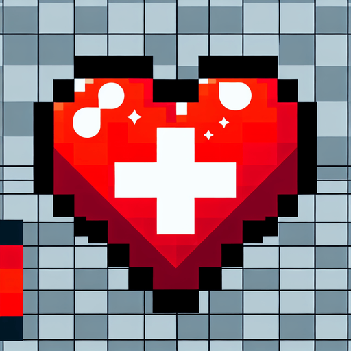 Red 
Heart  with plus symbol at centre.
Single Game Texture. In-Game asset. 2d. Blank background. High contrast. No shadows.