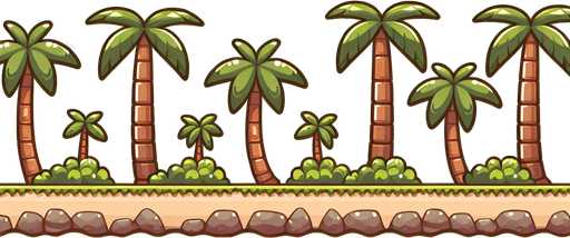 Palmtrees line. Cartoon. Single Game Texture. In-Game asset. 2d. Blank background. High contrast. No shadows..
Single Game Texture. In-Game asset. 2d. Blank background. High contrast. No shadows.