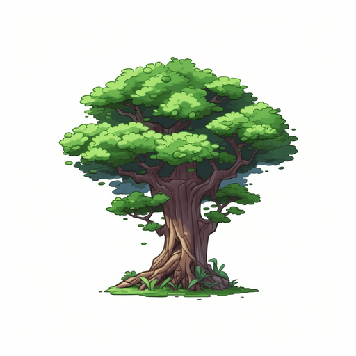 single background tree, full view.
Game Texture. In-Game asset. 2d. Pixelart. White background. Blank background. Low detail. High contrast.