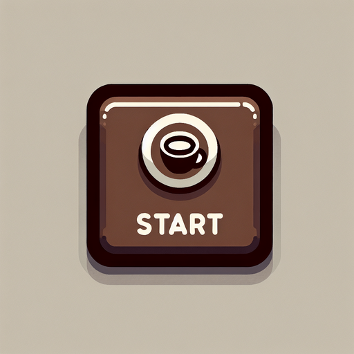 Rectangular coffee themed start button.
Single Game Texture. In-Game asset. 2d. Blank background. High contrast. No shadows.