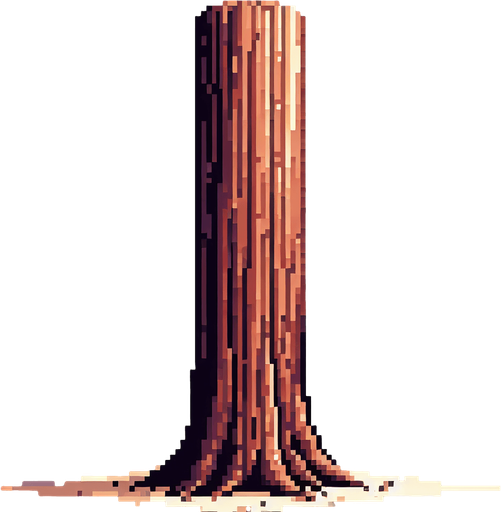 pixelart - a smooth brown wooden tree trunk of a tall tree.Only the trunk of the tree should be seen in the generated image..
Single Game Texture. In-Game asset. 2d. Blank background. High contrast. No shadows.