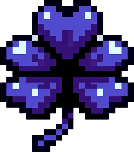 pixel art of a 4 leaf indigo clover....
Single Game Texture. In-Game asset. 2d. Blank background. High contrast. No shadows.