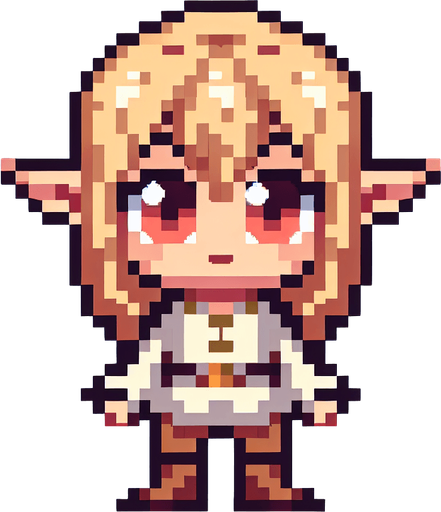 Pixel art of a cute elf.
Single Game Texture. In-Game asset. 2d. Blank background. High contrast. No shadows.