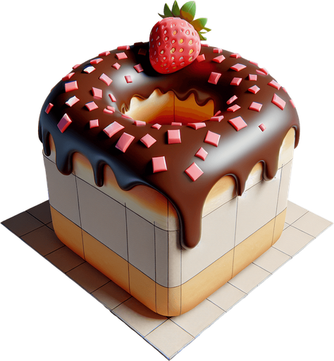 Donut nappage chocolat fraise.
Single Game Texture. In-Game asset. 3D
 Blank background. High contrast. No shadows.