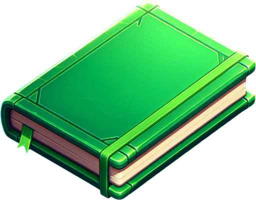 Green Notebook.
Single Game Texture. In-Game asset. 2d. Blank background. High contrast. No shadows.