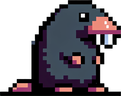 pixel art. mole standing up..
Single Game Texture. In-Game asset. 2d. Blank background. High contrast. No shadows.