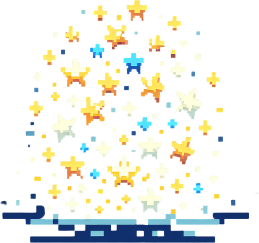 Pixelart. An icon of a a swarm of small yellow and blue stars..
Single Game Texture. In-Game asset. 2d. Blank background. High contrast. No shadows.