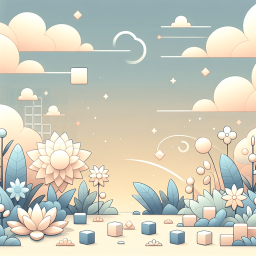 Background for relaxing puzzle game. Pastel colors, flat shaded, vector art. Flowers. Blocks. Relaxing. Clouds
Single Game Texture. In-Game asset. 2d. Blank background. High contrast. No shadows.