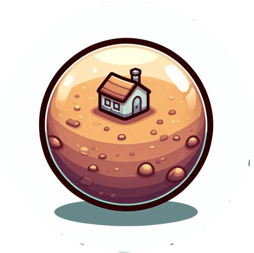 round house planet, cartoon Single Game Texture. In-Game asset. 2d. Blank background. High contrast. No shadows.