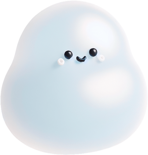 minimal white translucid blob character (like in blobby volley)...