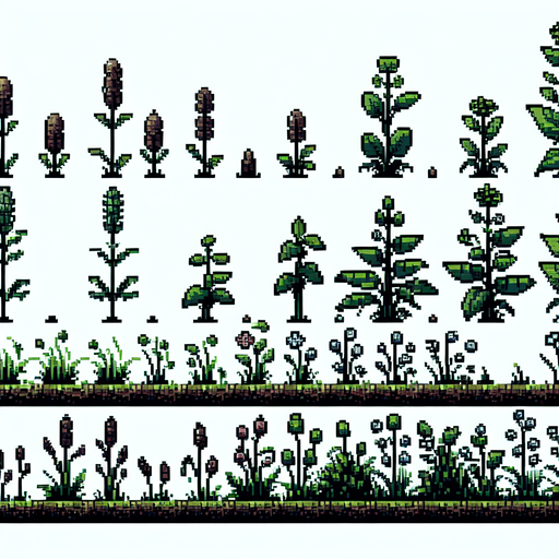 pixel art of a garden weed. Growth sprite sheet.
In-Game asset. 2d. Blank background. High contrast. No shadows.