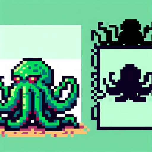 8 bit tentacle monster.
Single Game Texture. In-Game asset. 2d. Blank background. High contrast. No shadows.