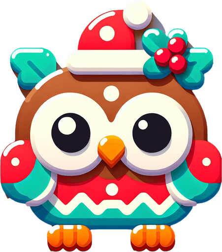 a cute christmas owl. Plastic style. Single Game Texture. In-Game asset. 2d. Blank background. High contrast. No shadows.