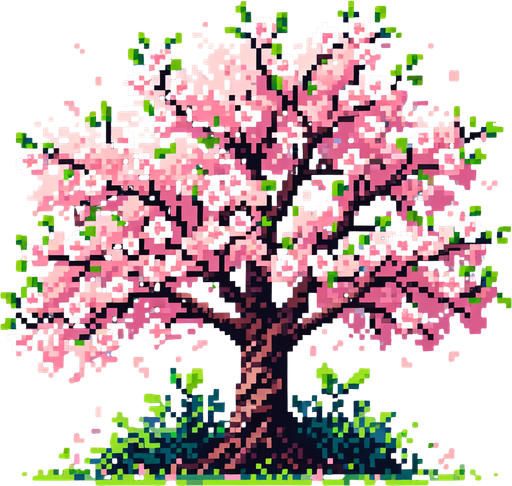 cerisier avec des fleur. Pixel art.