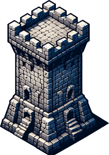 a medieval style stone tower. top down view. Single Game Texture. In-Game asset. 2d. Blank background. High contrast. No shadows.