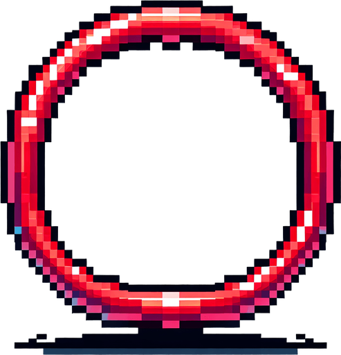 8-Bit hula hoop. The color is red. The hoop is flat facing towards the ground.
Single Game Texture. In-Game asset. 2d. Transparent background. High contrast. No shadows.