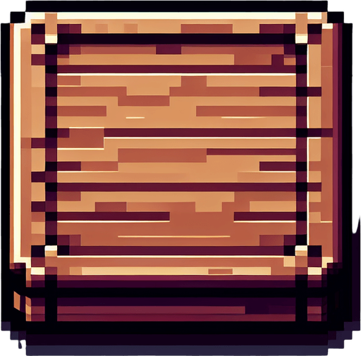 rectangular wooden square holder with round edges. 8-bit pixelated background.
Single Game Texture. In-Game asset. 2d. Blank background. High contrast. No shadows.