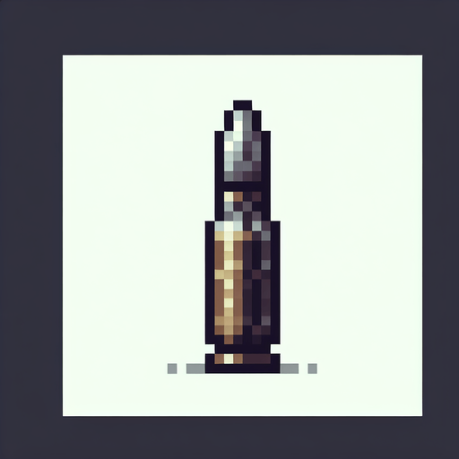 a pixelated bullet.
Single Game Texture. In-Game asset. 2d. Blank background. High contrast. No shadows.