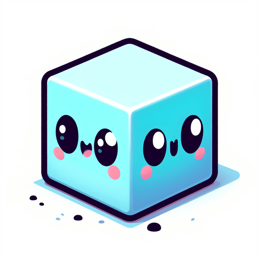 a cube with two eyes and hands but no arms.
Single Game Texture. In-Game asset. 2d. Blank background. High contrast. No shadows. (not creepy), cute