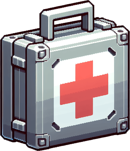 Medkit.
Single Game Texture. In-Game asset. 2d. Blank background. High contrast. No shadows.