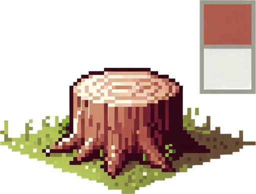 8-bit pixelated wooden stump.
Single Game Texture. In-Game asset. 2d. Blank background. High contrast. No shadows.