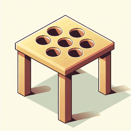 isometric table with empty whack-a-mole holes.
Single Game Texture. In-Game asset. 2d. Blank background. High contrast. No shadows.