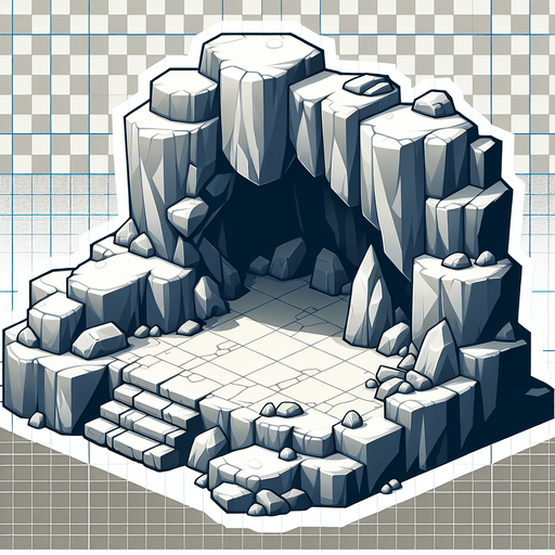 Cartoonish image of a cave in 2D. Looking in from the side..
Single Game Texture. In-Game asset. 2d. Blank background. High contrast. No shadows.