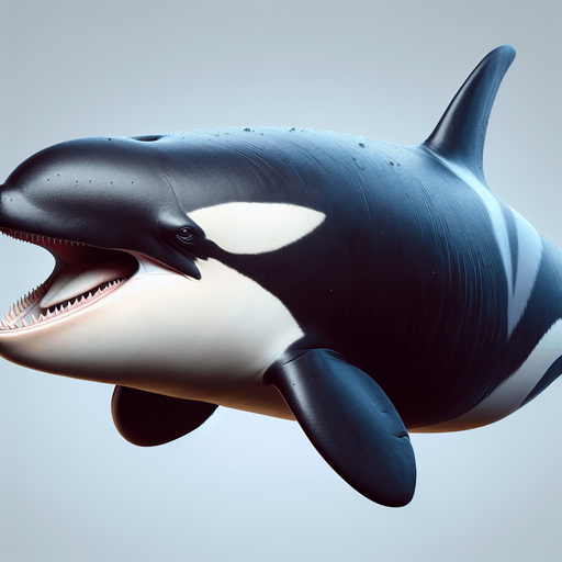 Straight horizontal Orca. Mouth open.
2024 game style. Photorealistic. Full side view