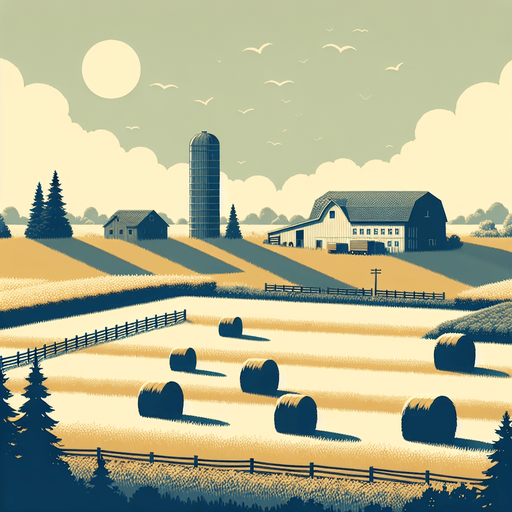 A farm background image.
Single Game Texture. In-Game asset. 2d. Blank background. High contrast. No shadows.