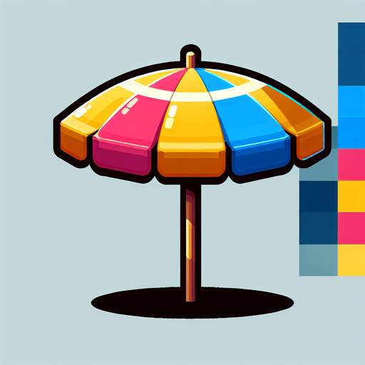 A big colored parasol for the beach..
Single Game Texture. In-Game asset. 2d. Blank background. High contrast. No shadows.