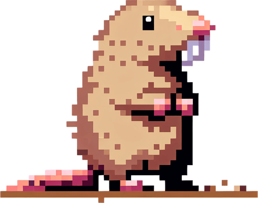 pixel art. mole rat standing up..
Single Game Texture. In-Game asset. 2d. Blank background. High contrast. No shadows.