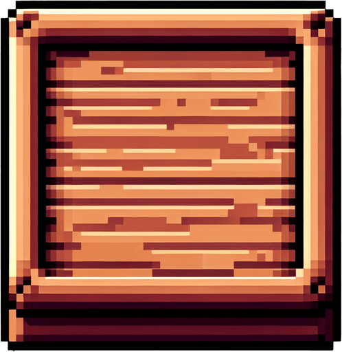 rectangular wooden square holder with round edges. 8-bit pixelated background.
Single Game Texture. In-Game asset. 2d. Blank background. High contrast. No shadows.