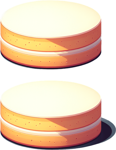 An undecorated flat round vanilla sponge cake.
Single Game Texture. In-Game asset. 2d. Blank background. High contrast. No shadows.