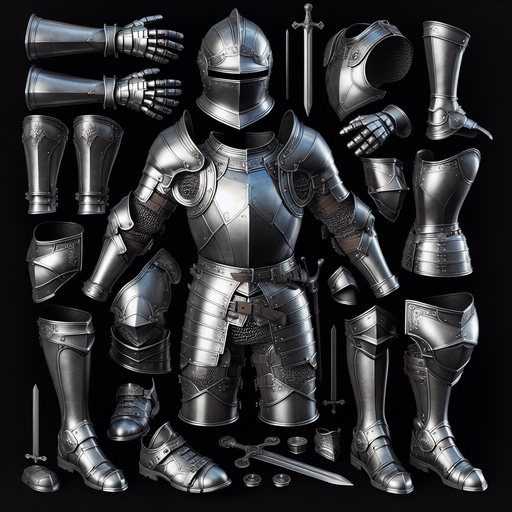 suit of armour, no background.
Single Game Texture. In-Game asset. 2d. Blank background. High contrast. No shadows.