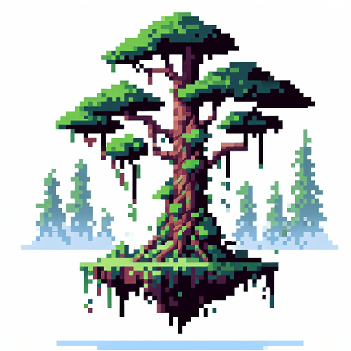 pixel art of a tall, tree.
game asset, 2d, white background, shadowless.