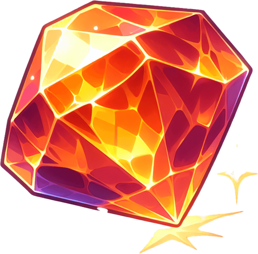 Magic Orange Gem.
Single Game Texture. In-Game asset. 2d. Blank background. High contrast. No shadows.