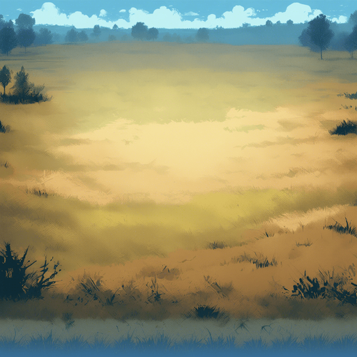 Remove dithering and blur and use instead crisp areas using five tone shading from vector art. No changes to the content of the image: it's still an empty battlefield meadow with a few trees along the edges.