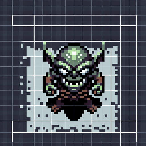 an evil goblin. pixelart. top down view.
 In-Game asset. 2d. Blank background. High contrast. No shadows.