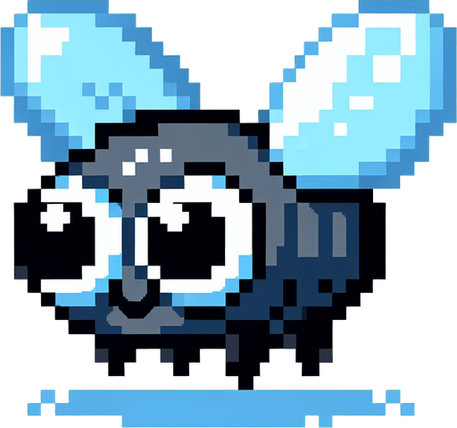 cute flying fly seen from the side. pixelated 8-bit.
Single Game Texture. In-Game asset. 2d. Blank background. High contrast. No shadows.