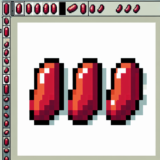 pixel art of three red beans.
Single Game Texture. In-Game asset. 2d. Blank background. High contrast. No shadows.