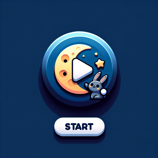 Rabbit and moon themed start button.
Single Game Texture. In-Game asset. 2d. Blank background. High contrast. No shadows.