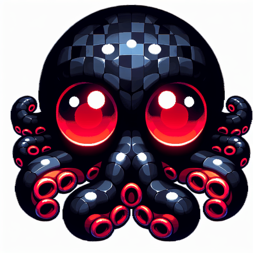 The octopus is black, with red eyes.
Single Game Texture. In-Game asset. 2d. Blank background. High contrast. No shadows.