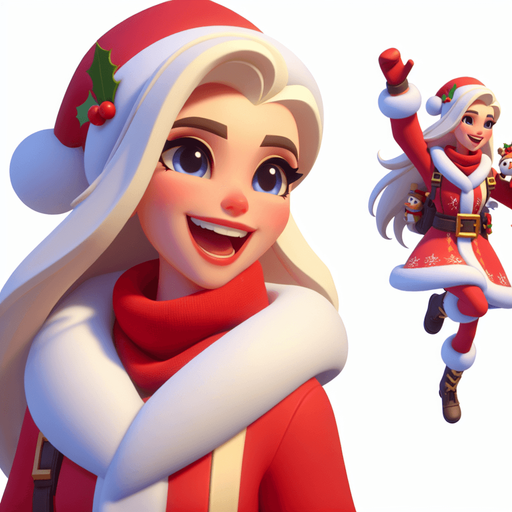 a christmas poster showcasing miss santa clause Single Game Texture. In-Game asset. 2d. Blank background. High contrast. No shadows.