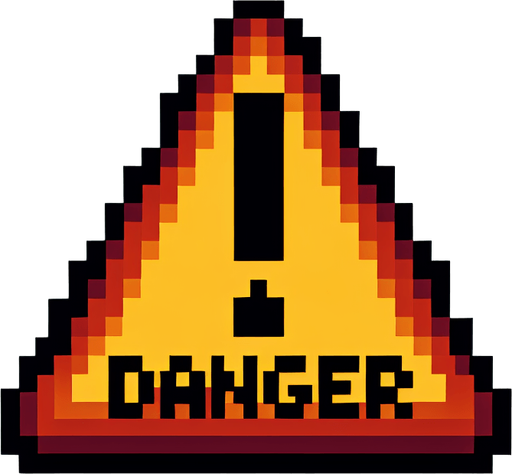 danger sign with an exclamation mark and the word 'danger' written on it, front view, I want the art style to reflect a classic 16-bit retro pixel art aesthetic, reminiscent of early 1990s RPGs..
Single Game Texture. In-Game asset. 2d. Blank background. High contrast. No shadows.