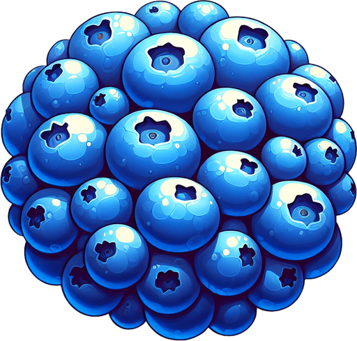 A small pile of delicious blueberries.
Single Game Texture. In-Game asset. 2d. Blank background. High contrast. No shadows.