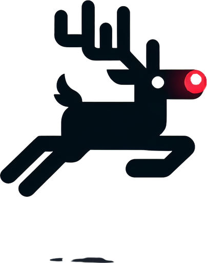 2d silhouette of a flying reindeer with a red glowy nose Single Game Texture. In-Game asset. 2d. Blank background. High contrast. No shadows.